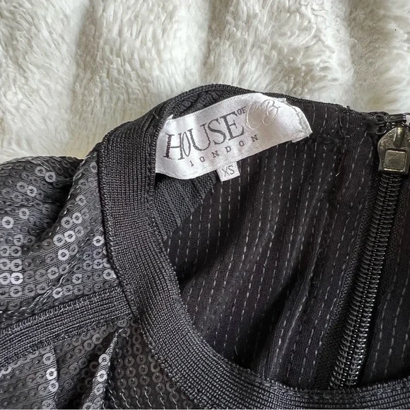 HOUSE OF CB Viktoria black matte sequin draped mini bodycon dress - Picture 9 of 16